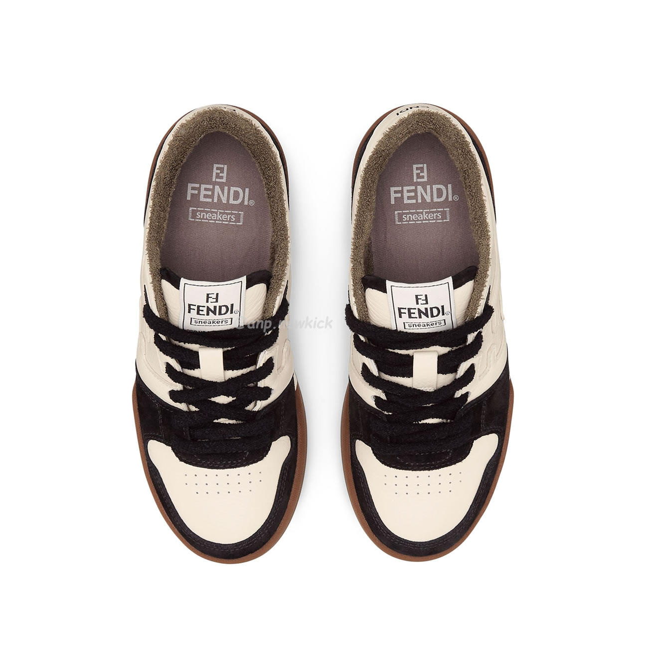 Fendi Match Cream Black White Suede And Leather Low Top Sneakers (18) - newkick.cc